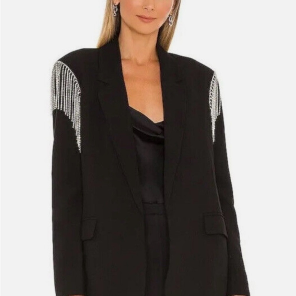 BB Dakota by Steve Madden Black and Silver Blazer with Chain Embellishments